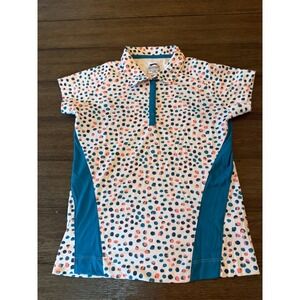 Slazenger Golf Girl Medium Polo Shirt Polka Dot Teal Multi Color Performance Top